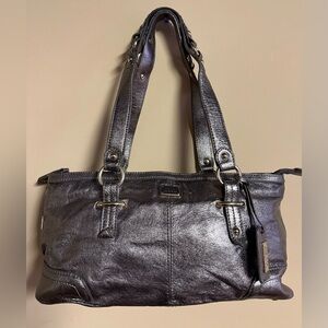 The Sak Metallic Pewter Leather Shoulder Bag